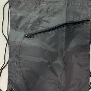 Black Drawstring Backpack with Zipper Pocket